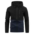 Professional men's hooded windbreaker jacket with black and navy blue two-tone design - S / Tops / Dark Blue