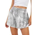 Short décontracté pour femme avec imprimé 3D marbre gris et blanc et taille à cordon - S / Bas / Style 18 (Texture Marbre Gris)