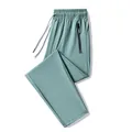 Lightweight ice silk sports joggers for men in mint green with zippered pocket. - M / Bottom (Straight) / Bean Green