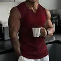 Close-up of men's burgundy ribbed tank top made of ice silk cooling quick-dry fabric - Wine Red