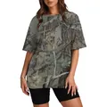 T-shirt oversize unisexe avec imprimé camouflage de forêt 3D réaliste et arbres - S / Hauts / Camouflage Forestier Gris-Brun (No. 25)