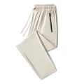 Lightweight men's ice silk quick-dry sports pants in cream beige with functional zipper pocket - M / Bottom (Straight) / Khaki