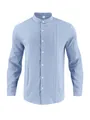 Light blue men's cotton linen long sleeve shirt with mandarin collar and pleat - S / Tops / Blue