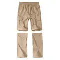 Detailed view of men's khaki cargo pants with detachable legs for quick conversion to shorts - S / Bottoms / Khaki