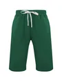 Front view of men's dark green hip-hop sweat shorts with white drawstrings. - S / Bottoms / Green