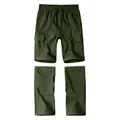 Detail view of detachable men's olive green cargo pants with functional drawstring waist - S / Bottoms / Army Green