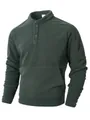 Detailed view of the dark green men's fleece pullover with standing collar and buttons. - S / Tops / Dark Green