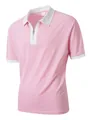 Herren Polohemd in Rosa mit weißem Kragen, Reißverschluss und kurzen Ärmeln. - Rosa