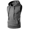 Sudadera con capucha sin mangas para hombre con bolsillo para gimnasio y correr. - S / Tops / Gris oscuro