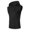 Camiseta de deporte con capucha sin mangas negra premium para hombre entrenamiento - S / Tops / Negro