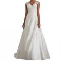 Elegant white lace patchwork sleeveless V-neck wedding gown evening dress for women - S / Top And Bottom / White
