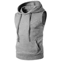 Sudadera deportiva sin mangas para hombre en gris jaspeado con bolsillo de canguro - S / Tops / Gris claro