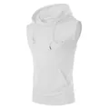 Camiseta deportiva blanca sin mangas con capucha para hombre con bolsillo canguro - Blanco