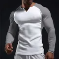 Men's slim-fit waffle knit raglan shirt in white and grey color-block - S / Tops / Grey & White