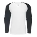 Men's slim fit waffle knit long sleeve shirt featuring contrast black raglan sleeves. - S / Tops / White and Black Splicing