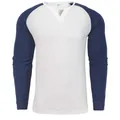 Men's slim fit waffle knit raglan long sleeve shirt with contrast navy and white colors - S / Tops / White Blue Chain Print