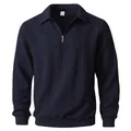 Felpa da uomo blu scuro con mezza zip e motivo a trecce testurizzato, stile casual - Blu navy