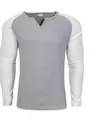 Men's slim fit waffle knit raglan sleeve shirt with grey and white color block design - S / Tops / White Mix Grey