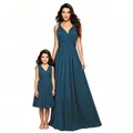 Elegantes vestidos a juego madre e hija azul cerceta para ocasiones especiales - Gris Azulado