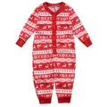 Vue détaillée du motif festif de renne et de flocon sur un pyjama rouge une pièce. - 3m / Barboteuse pour Enfants (Top) / Rouge