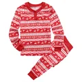 Vue détaillée de l'ensemble pyjama de Noël rouge et blanc avec motif renne - S / Style Papa (Haut et Bas) / Rouge