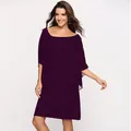 Elegante paarse chiffon jurk met dubbele laag en vloeiende cape voor grote maten - M / Boven- En Onderstuk / Paars