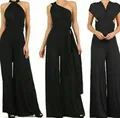Detail showing three different ways to wear the black multi-way wide-leg jumpsuit. - S / Top And Bottom / Black