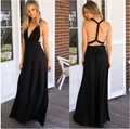 Vue avant et arrière d'une robe longue noire multi-positions sexy avec dos nu élégant - Noir