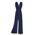 Detailed front view of navy blue multi-way convertible long wide-leg jumpsuit - Navy Blue