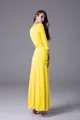 Back view of elegant yellow multi-way maxi dress with 3/4 sleeves and floor length - S / Dresses / Yellow
