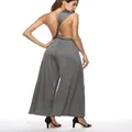 Back view of a gray multi-way bandage jumpsuit featuring a sexy cross back design. - S / Top And Bottom / Gray