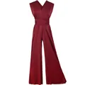 Detail of burgundy multi-way wrap jumpsuit with elegant wide-leg design and v-neck - S / Top And Bottom / Burgundy