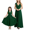 Elegantes vestidos de gala a juego para madre e hija en color verde oscuro para niñas - Verde