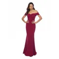 Elegant burgundy off-shoulder V-neck evening gown with a high slit and mermaid hem - S / Top And Bottom / Burgundy