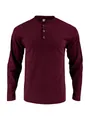 Casual men's burgundy long-sleeve corduroy Henley shirt with buttoned round neck collar - Burgundy