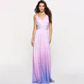Elegant multi-way wrap gradient long dress with V-neck sleeveless formal evening gown - S / Gradient Purple