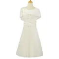 Elegant cream-colored chiffon midi dress with cape top and cinched waist design - 3XL / Tops / Beige
