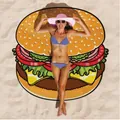Serviette de plage ronde imprimé hamburger en mousseline polyester pour l'été - Forme de hamburger / 148x148cm / Multicolore