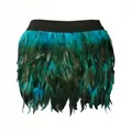 Luxe onregelmatige pauwenveren minirok voor jazzdans en podiumoptredens kleding - Meerblauw