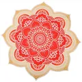 Serviette de plage mandala rouge et jaune avec motif de fleur de lotus complexe - Mandala de Fleur Pentagonale