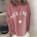 Detalle de sudadera rosa Rock & Roll con adornos de estrellas de diamantes de imitación - S / Tops / Rosa Púrpura