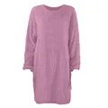 Detailed front view of soft pink fuzzy long-sleeve round neck mid-length plush dress - S / Tops / Pink Purple