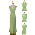 Robe longue convertible vert sauge offrant plusieurs styles de nouage pour demoiselles d'honneur. - Vert Herbe