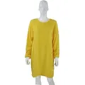 Front view of yellow mid-length fuzzy dress with soft long-sleeved texture - S / Yellow