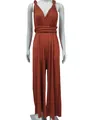 Elegant rust orange multi-way bandage jumpsuit with sexy cross straps and wide leg design - S / Top And Bottom / Brick Red
