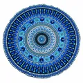 Serviette de plage ronde en mousseline et polyester à motif mandala paon bleu pour l'été - Impression pastorale