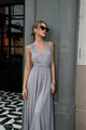 Robe longue élégante grise vintage française à nouer multi-positions pour fêtes - Gris Argent