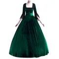 Elegantes dunkelgrünes Samt-Mittelalter-Hofkleid mit Spitzenbesatz und eckigem Ausschnitt - S / Dunkelgrün