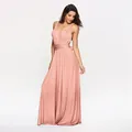 Robe longue multi-positions pêche élégante avec dos nu pour demoiselles d'honneur - Rose