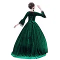 Elegantes dunkelgrünes Samtkleid im mittelalterlichen Stil mit Spitze und Schnürung hinten - S / Dunkelgrün